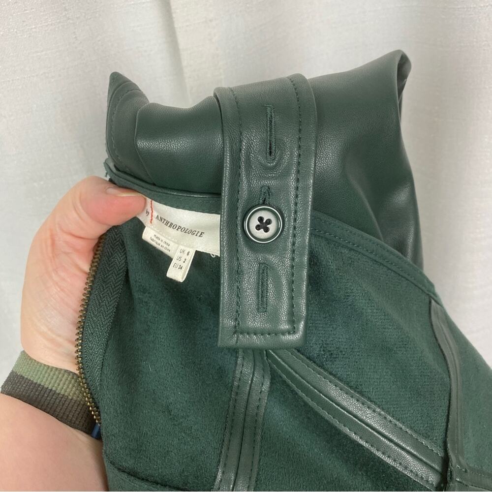 Anthropologie Green Faux Leather Samira Cropped Jumpsuit Sz.2 - Picture 14 of 16